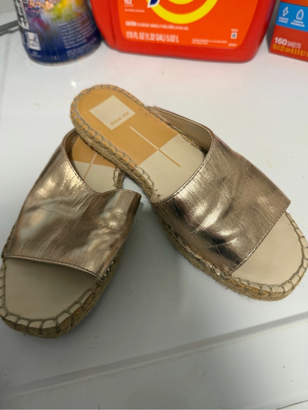 Dolce Vita Metallic Gold Slide Espadrille Sandals